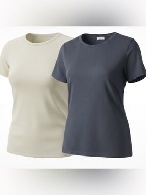 Aritzia Babaton Crewneck Tees in Cream and Slate Blue